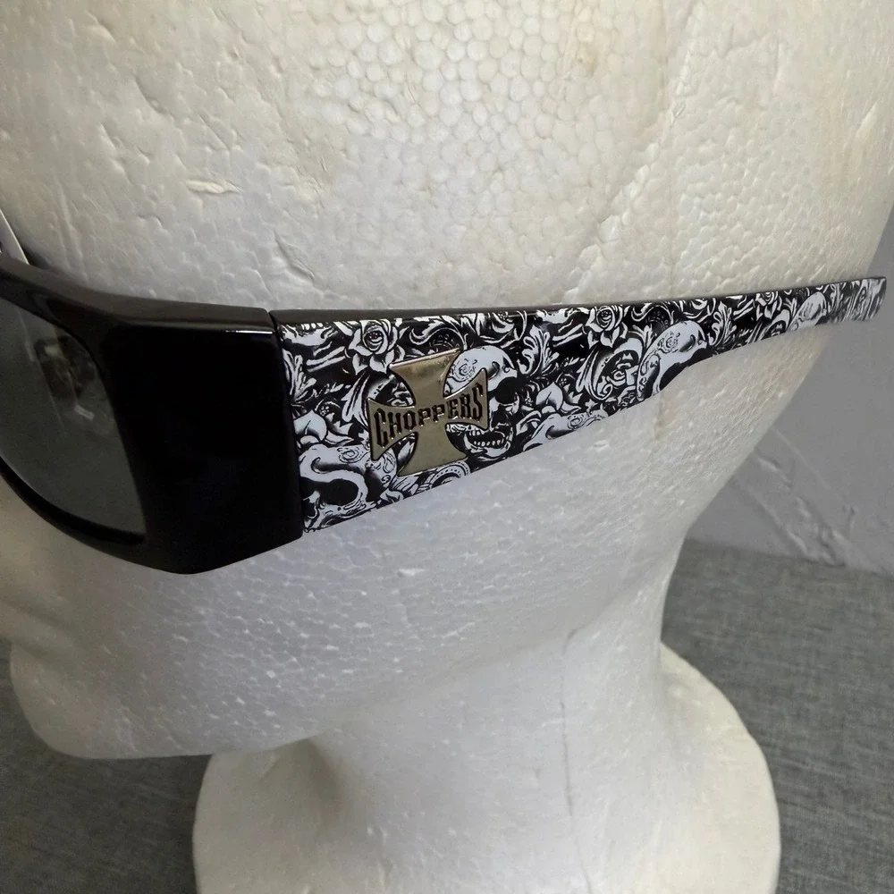Choppers Sunglasses Mens OS Black Silver 6775-SLV Skull Graphic Wrap Biker Y2K